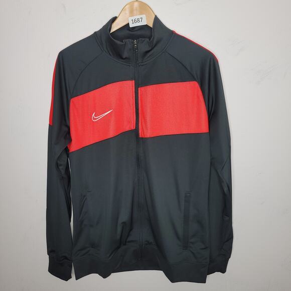 Nike Full Zip Dri-Fit Top Mens Size Large Red Black Long Sleeve Workout Gym - Picture 1 of 10